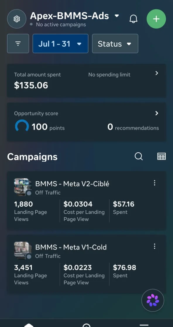 Compte publicitaire Meta de BMMS
